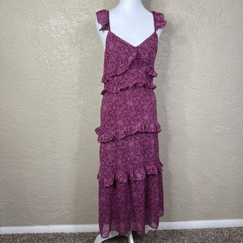 O.P.T Anthropologie Tiered Ruffle Maxi Dress XS Pink Paisley Boho Fairy Romantic